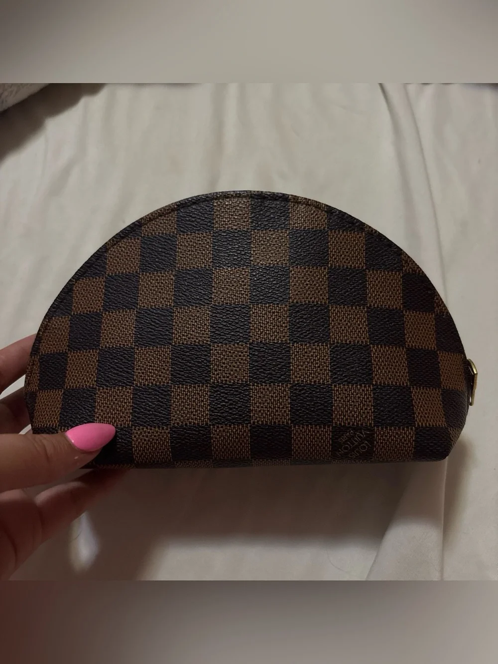 Designer-Style Brown Check Cosmetic Pouch